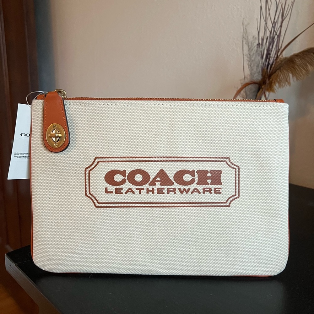 Coach Cream and Brown Leatherware Clutch Wallet Pouch